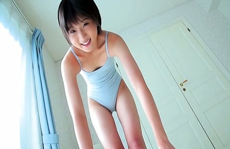Nana Naruse - Nana Naruse Asian in blue bath suit does some stretching exercise